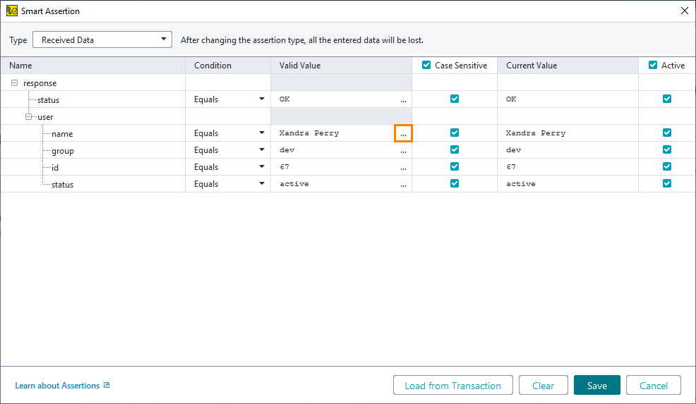 Functional API testing: Configure Smart Assertion dialog Functional API testing: Configure Smart Assertion dialog