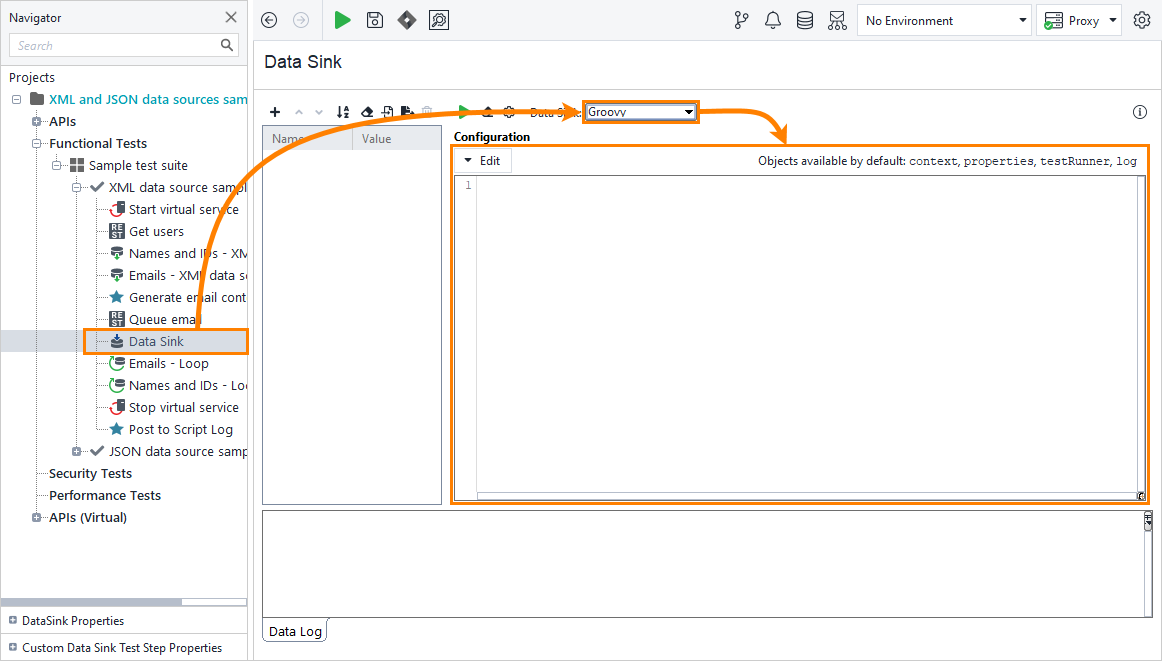Data sink script editor Data sink script editor