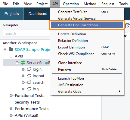 Generate the documentation from the API menu