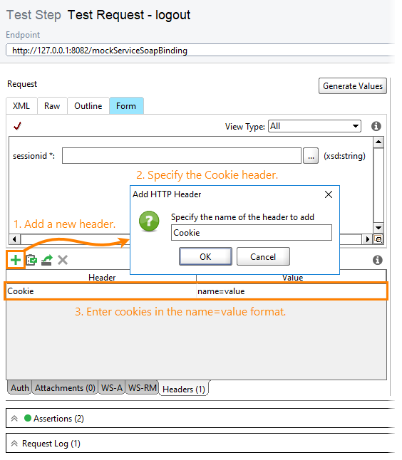 Using Cookies in ReadyAPI: Sending a cookie