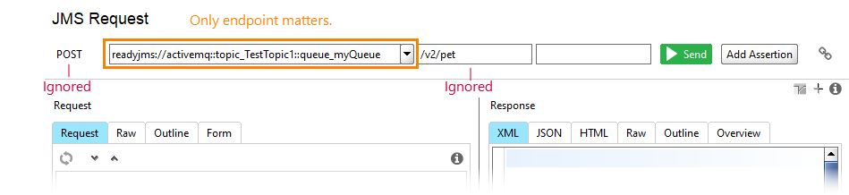 JMS service virtualization and API testing: JMS Request editor JMS service virtualization and API testing: JMS Request editor