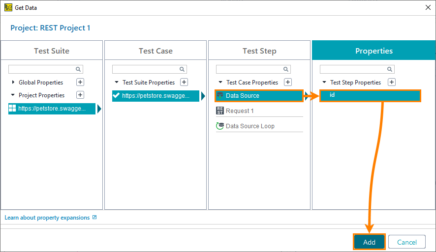Pass data to JSON body: Select property
