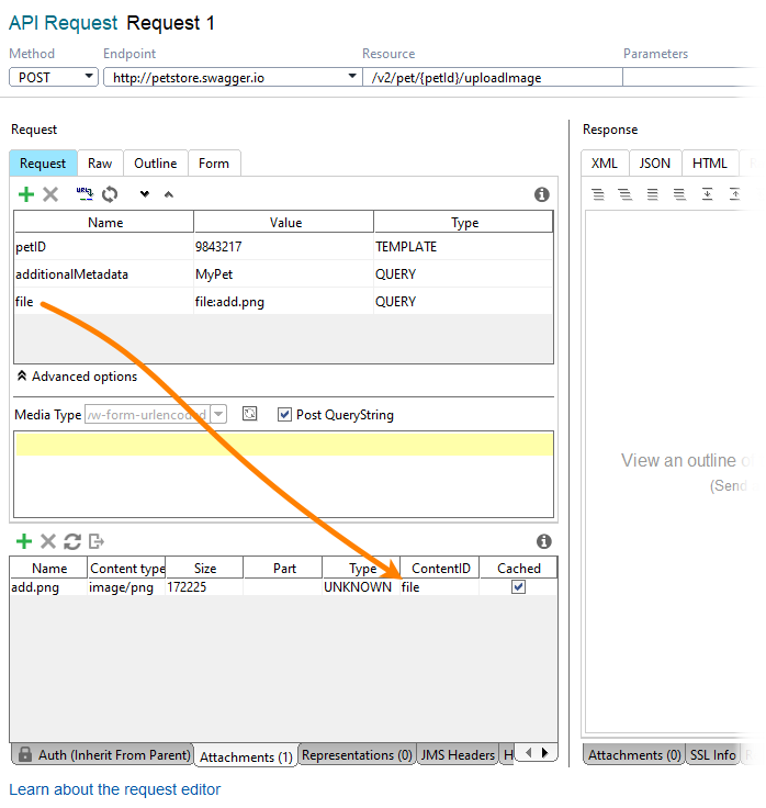Attachments in ReadyAPI: Setting the ContentID option