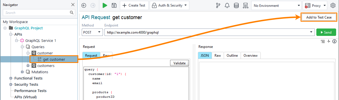 SOAP testing in ReadyAPI: Adding GraphQL Request test step by using the Add to Test Case button