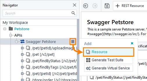 REST API testing: Add REST resource via flyout menu