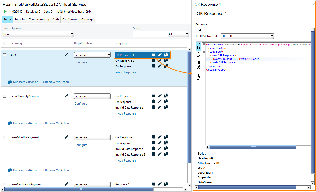 SOAP service virtualization and API testing: Properties of outgoing messages (responses)