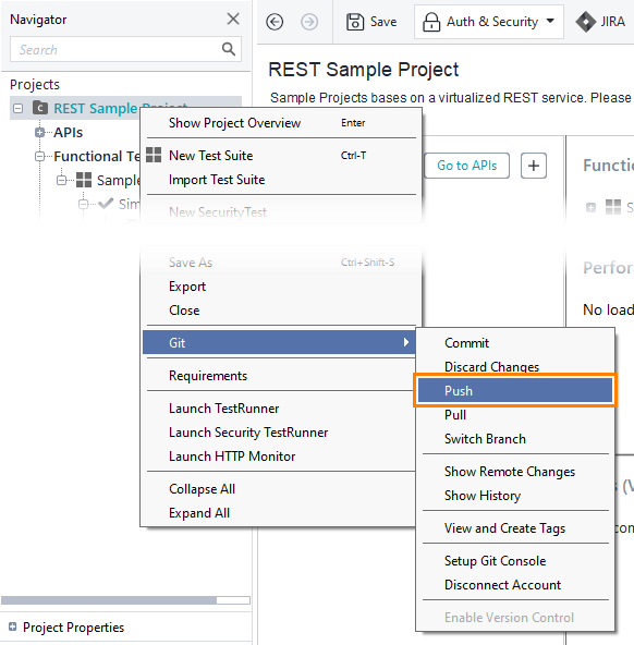 Git integration: Push command in context menu