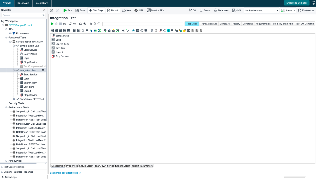 Screenshot of Sample REST Project in ReadyAPI before the UI redesign, showing the interface for adding test steps.