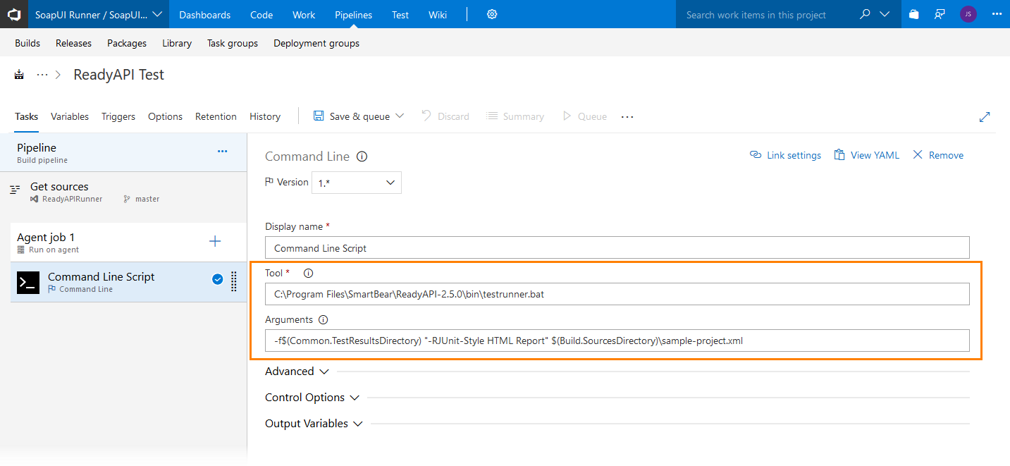 Configure a Command Line task