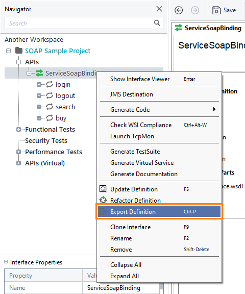 Exporting the definition