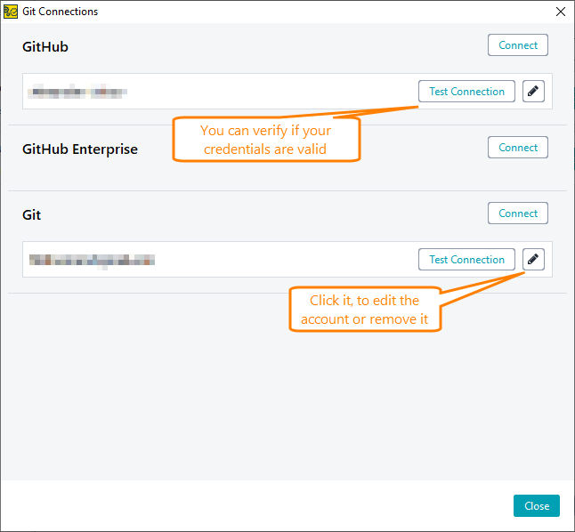 Connected Git accounts in ReadyAPI Connected Git accounts in ReadyAPI