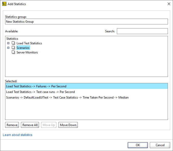 The Add Statistics Dialog The Add Statistics Dialog