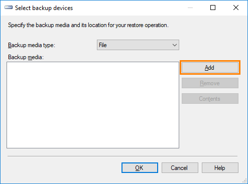SQL Server Management Studio: Specify Backup dialog