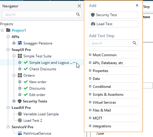 New menu in the Navigator panel