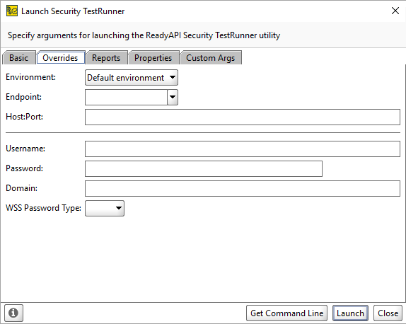 ReadyAPI: Command Line Runner Overrides tab