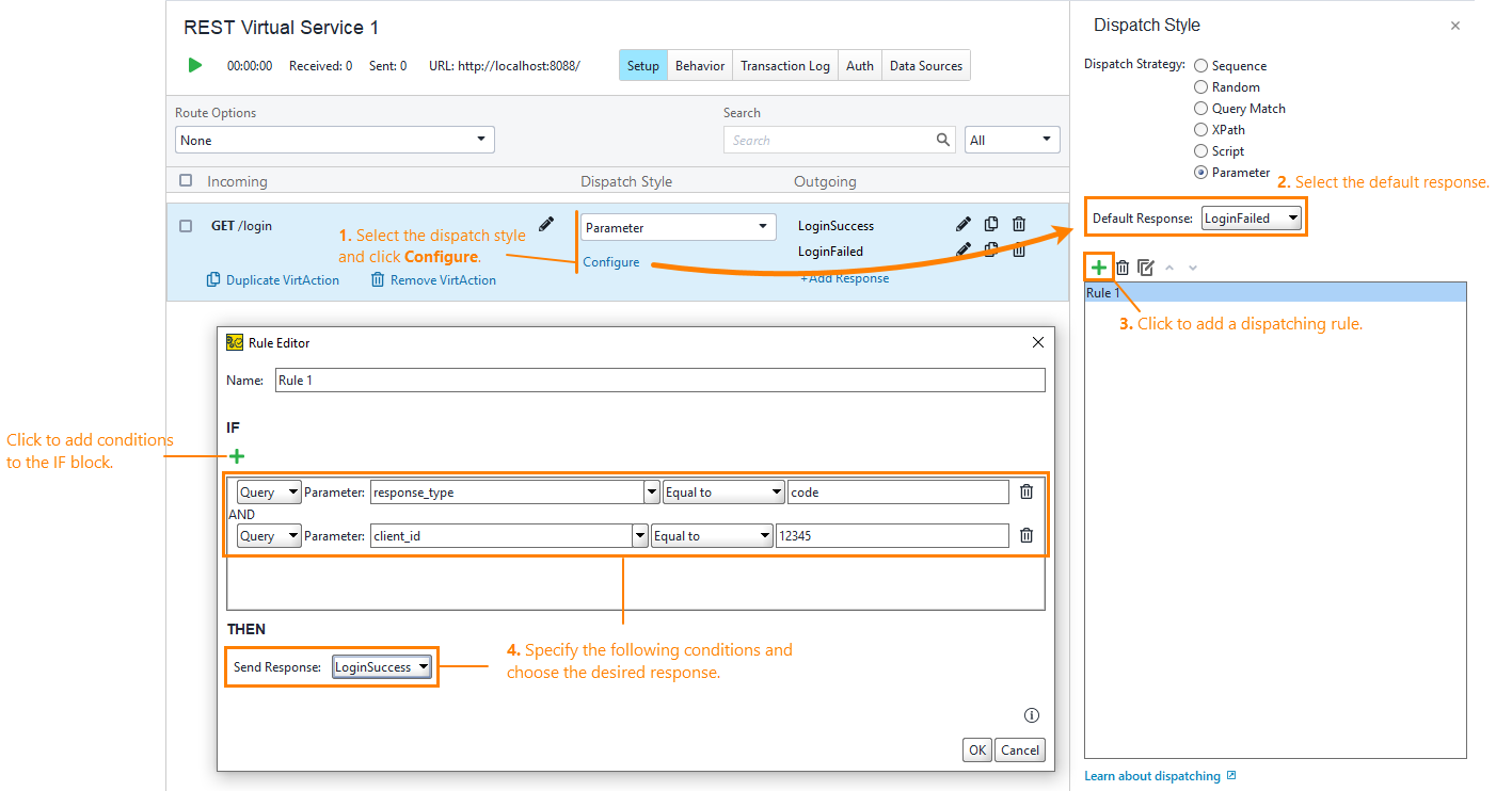 Service virtualization and API testing: Detailed dispatch settings