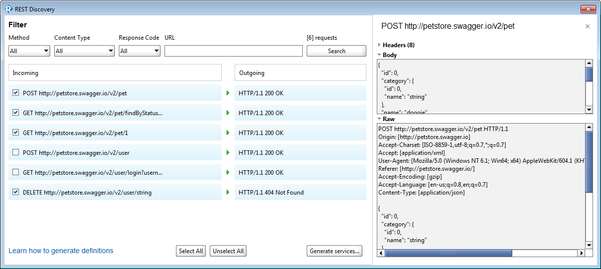 REST Discovery dialog