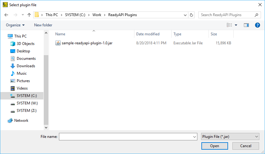 ReadyAPI: Browsing for the plugin file