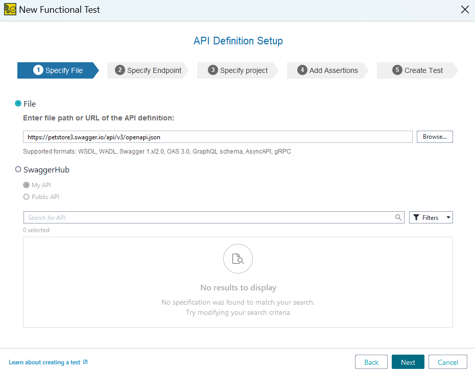 Specifying the API definition file