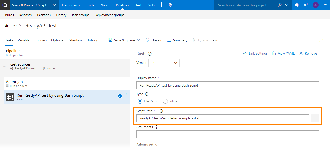 Configure the Bash Script task