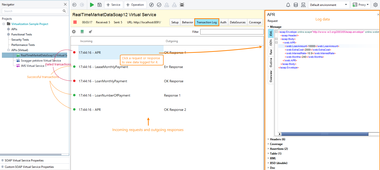 Service virtualization and API testing: The Transaction Log page Service virtualization and API testing: The Transaction Log page