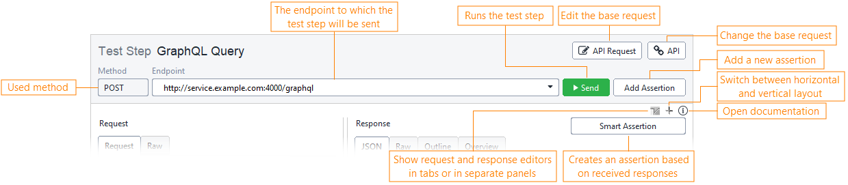 GraphQL support in ReadyAPI: GraphQL Query test step toolbar