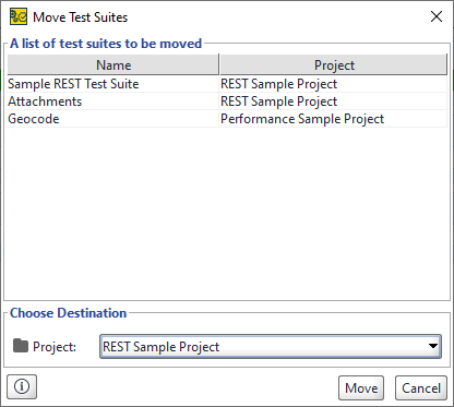Move TestSuites dialog Move TestSuites dialog