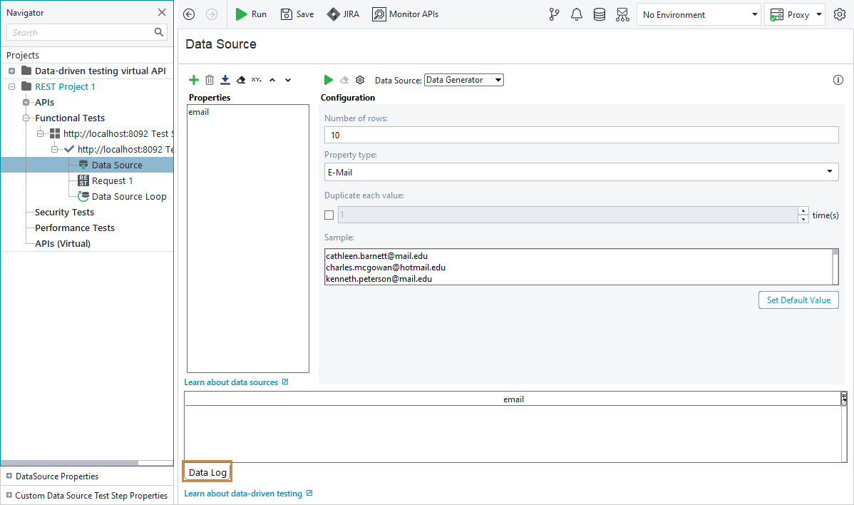 ReadyAPI: Switching to the data log ReadyAPI: Switching to the data log