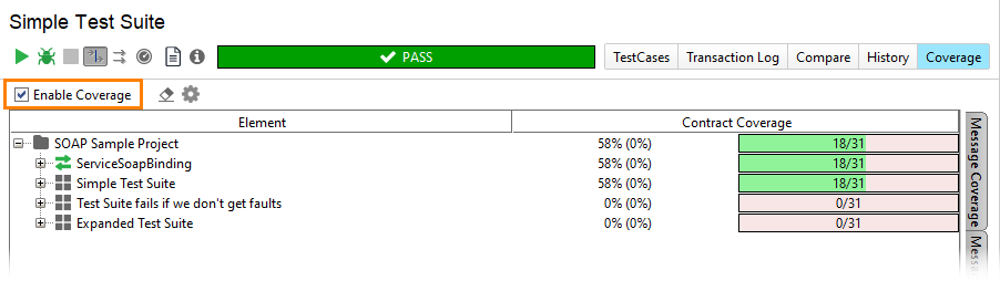 ReadyAPI: The Coverage tab of the test suite