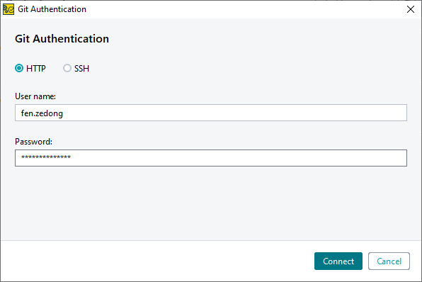 Add a Git account: Connect Git account via HTTP