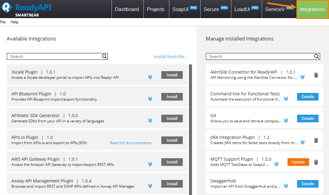 New Integrations tab