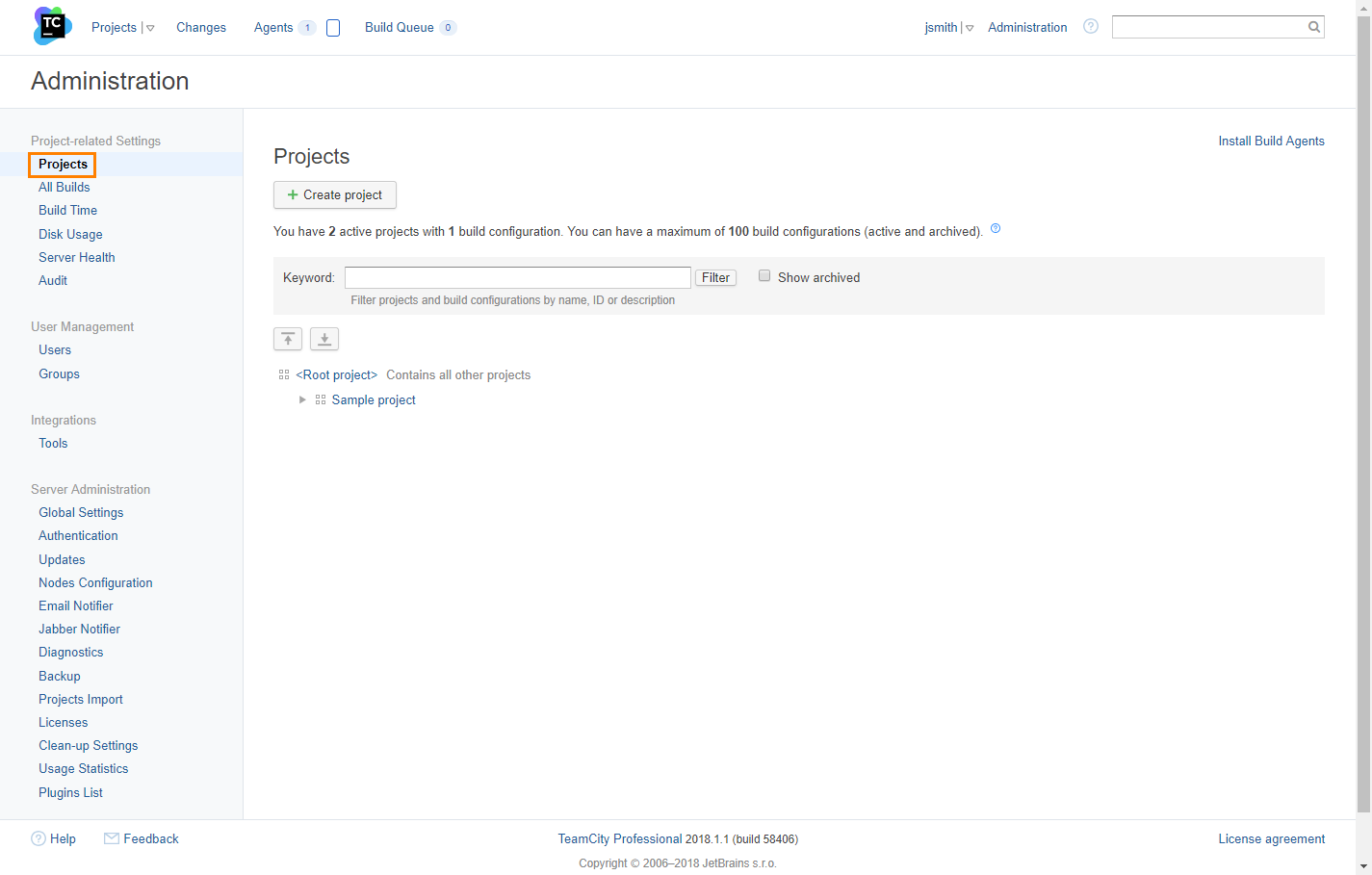 TeamCity: The Project screen