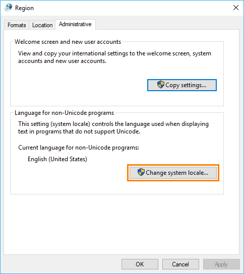 Unicode support: Changing system locale