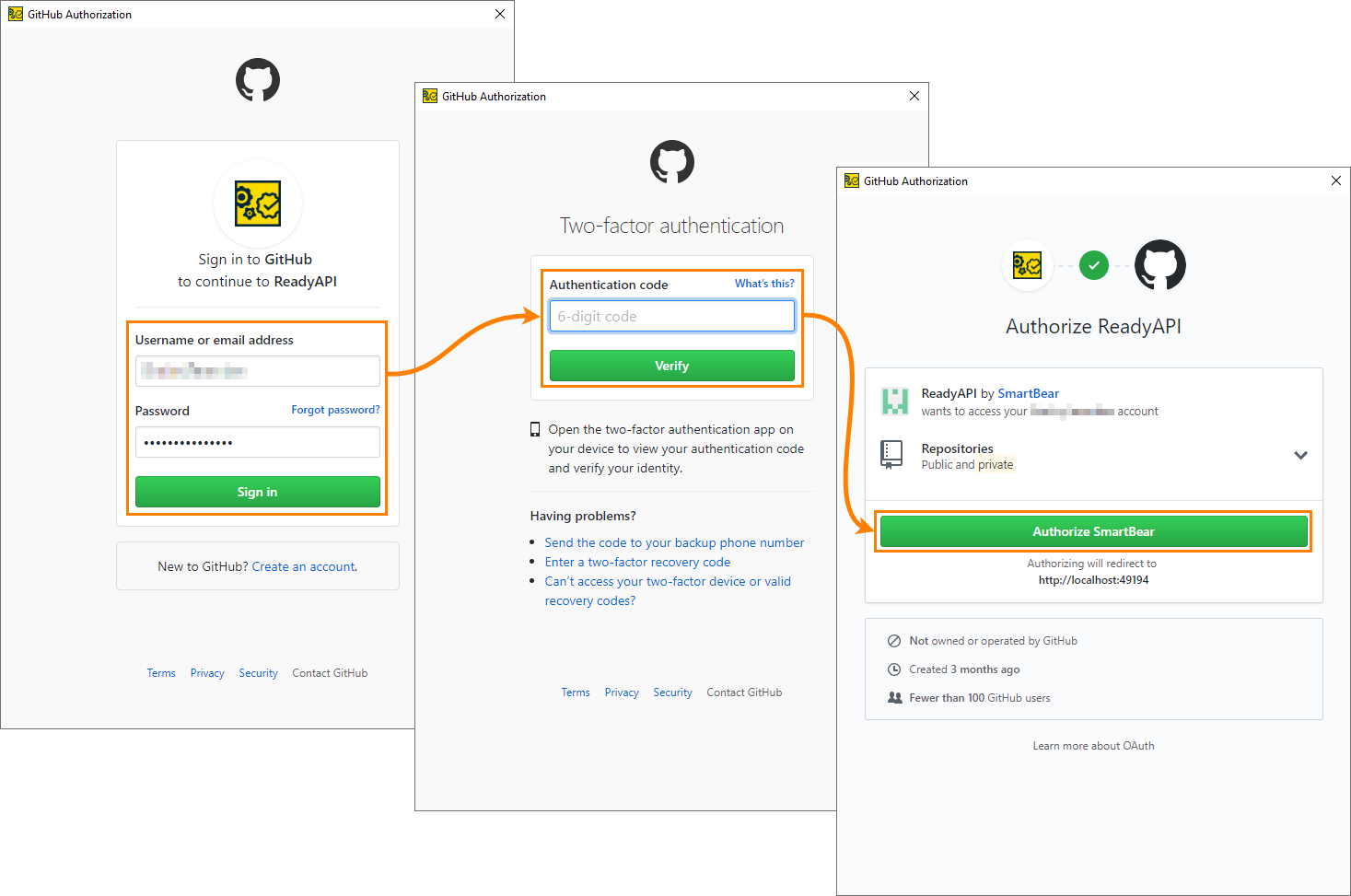 Add a Git account: GitHub authorization flow