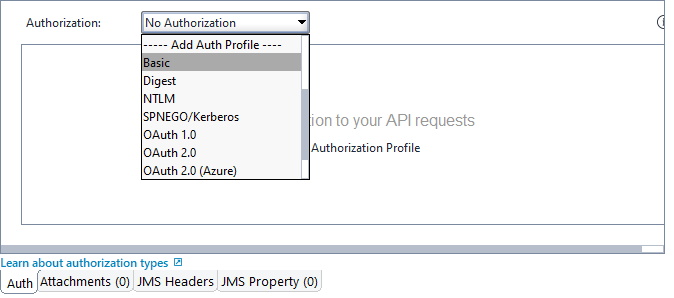 MS Requests in ReadyAPI: Authorization dropdown MS Requests in ReadyAPI: Authorization dropdown