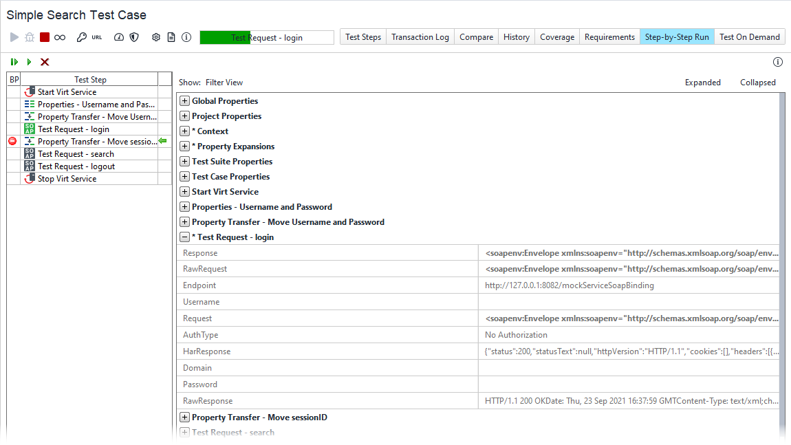 Test Request – Login test step Test Request – Login test step