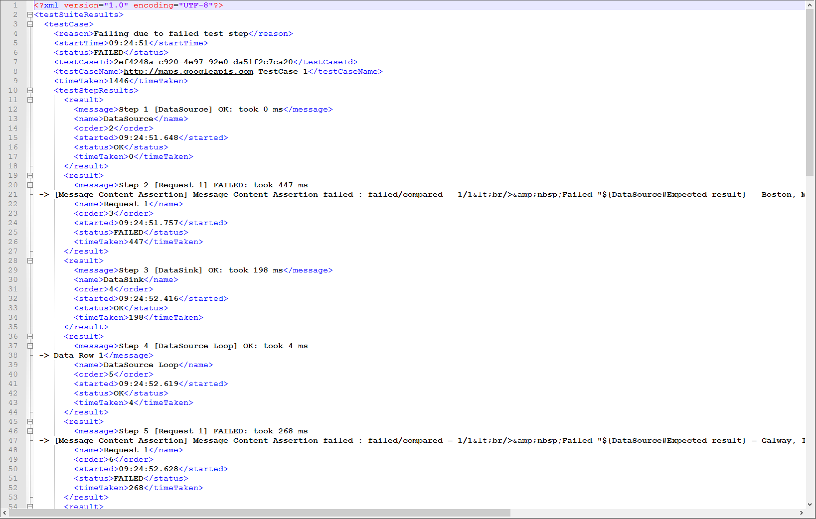 The XML export report contents The XML export report contents