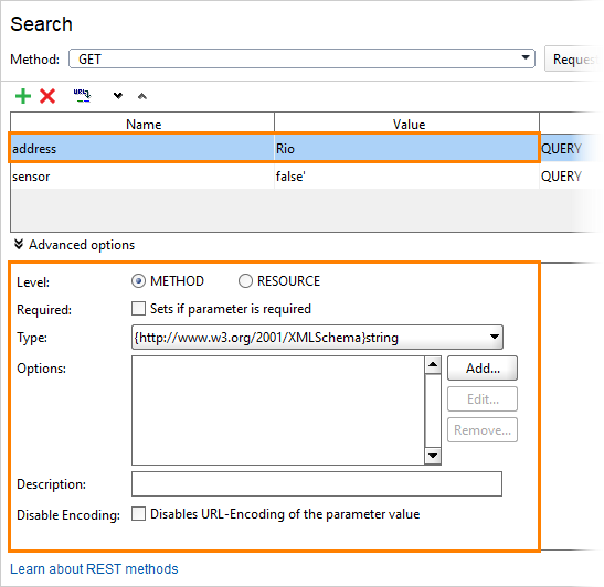 The parameter Options The parameter Options