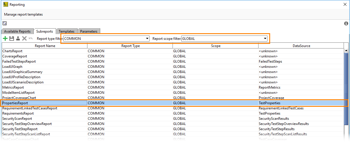 Filter reports by type and scope
