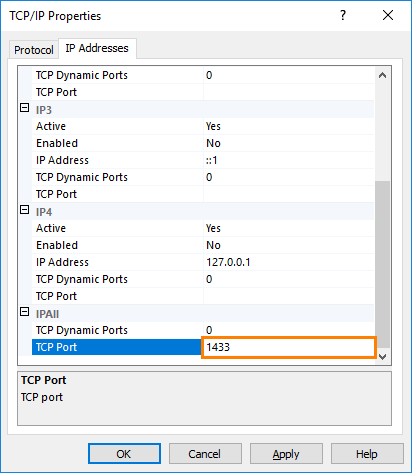 MS SQL Express: Entering the port number on the IP Addresses tab MS SQL Express: Entering the port number on the IP Addresses tab