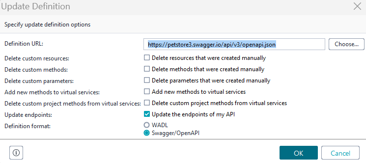 Update definition dialog for REST services Update definition dialog for REST services