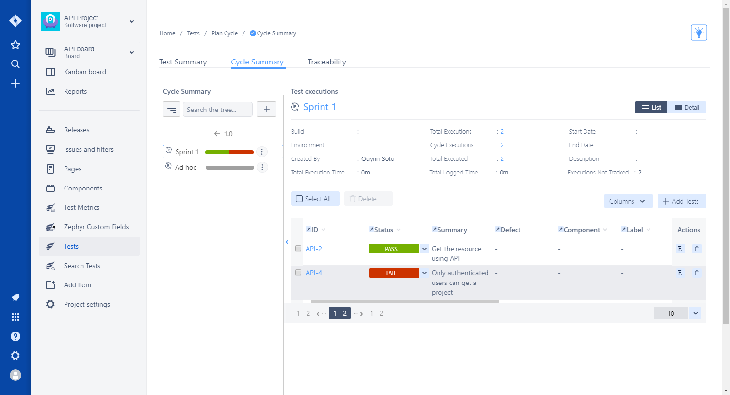 Zephyr Squad integration: Cycle summary Zephyr Squad integration: Cycle summary